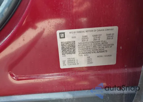 2020 Chevrolet Equinox Awd Premier 1.5L Turbo z USA, uszkodzony, nr VIN 2GNAXXEVXL6268473